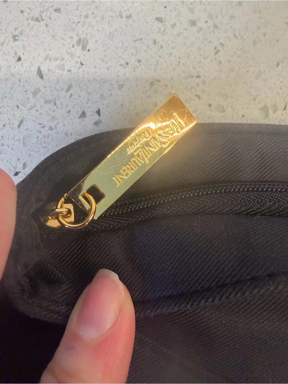 Yves Saint Laurent Black “Parfums” bag with Gold Logo Zipper